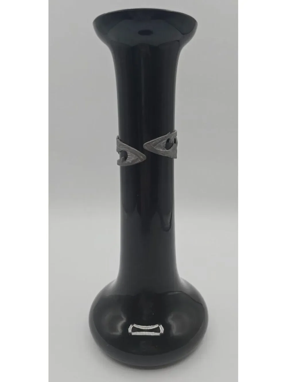 Vintage WMF Black Hyalith Glass Vase Pewter Swan Mount Germany Art Deco